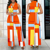 Eleganter Jumpsuit, bedruckt, ärmellos, V-Ausschnitt, eleganter Jumpsuit